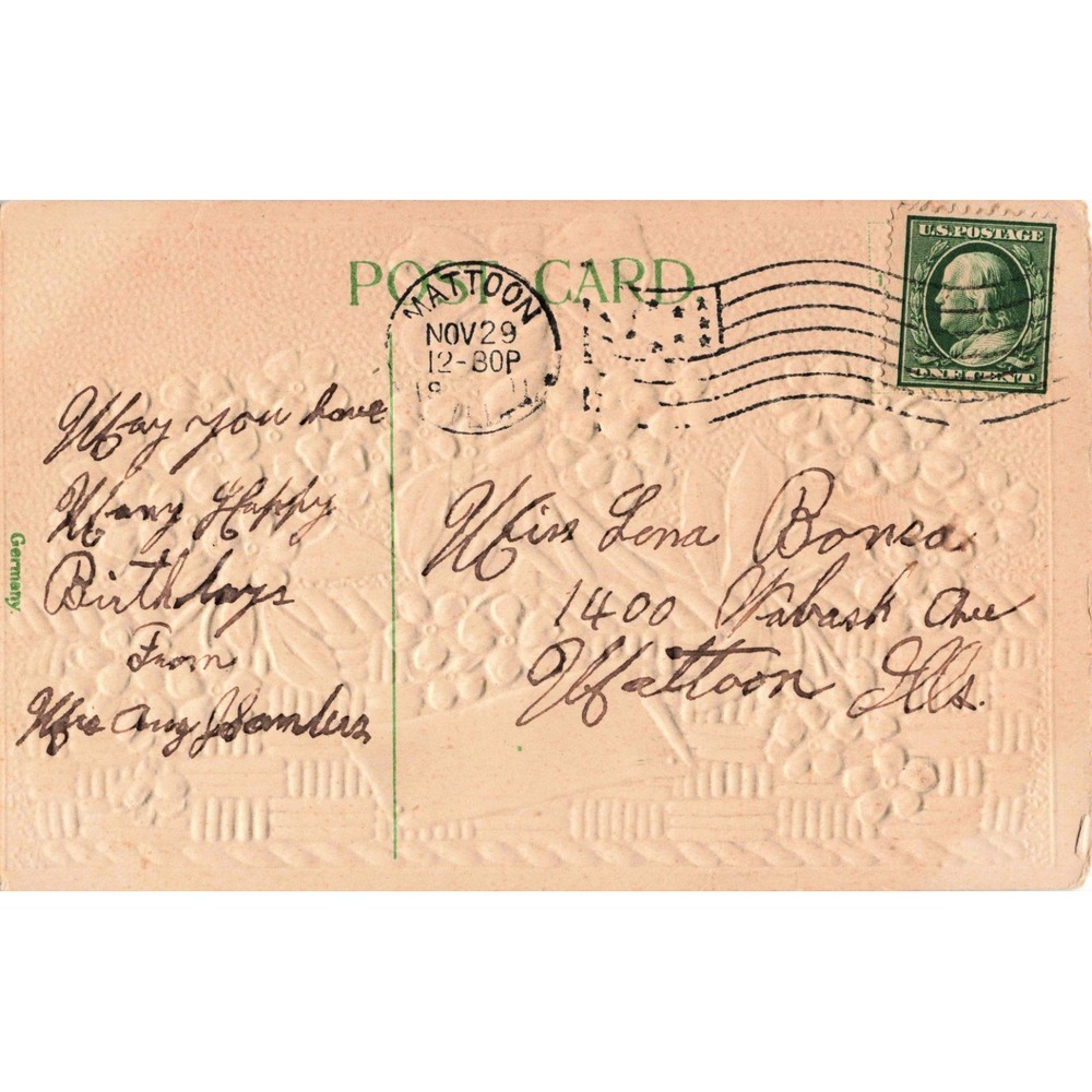 Vintage 1912 Birthday Greetings Postcard Embossed Blue Forget Me Nots Germany - Picture 2 of 2